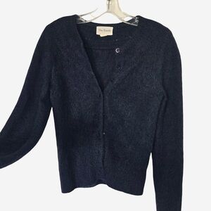 The Reeds Soft Fuzzy Button Front Cardigan Sweater Navy Blue | Size Small